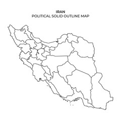 A detailed outline map of Iran showing the countrys provinces. This map features clear borders and is designed for educational or geographical purposes, emphasizing political divisions.