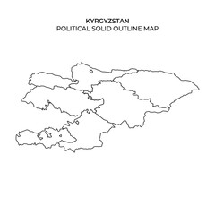 The illustration displays a detailed outline map of Kyrgyzstan, highlighting the countrys political boundaries. It serves as a useful reference for geographical studies.