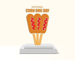 National Corn Dog Day vector. Corndog with ketchup and mustard icon vector. Delicious american food vector. Important day