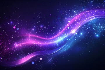 Obraz premium A vibrant abstract background with flowing waves and sparkling stars in purple and blue hues.
