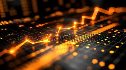 Dynamic Data Visualization with Glowing Nodes and Lines on Dark Grid