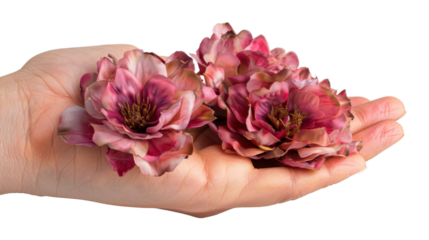 
Peonies on hand on transparent background 