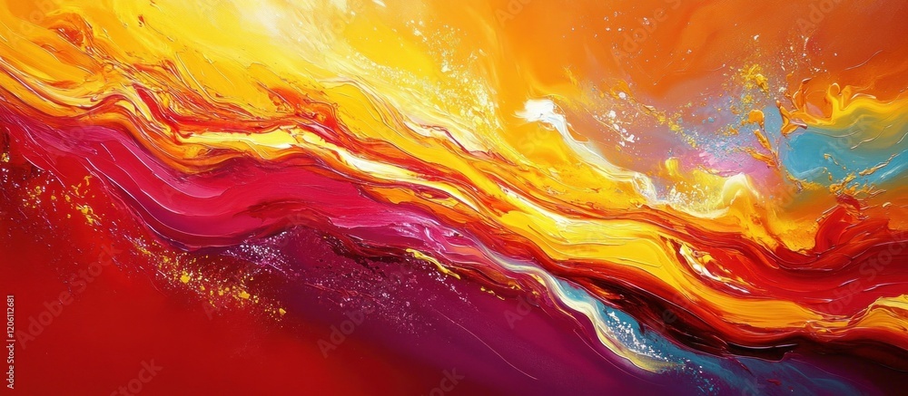 Poster abstract painting of saturated colors flowing into one another with a luminous glow effect