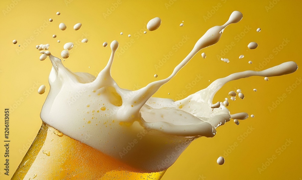Poster vivid beer splash with colorful gradient background, dynamic movement capturing the essence of refre