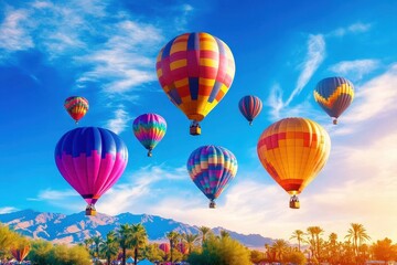 Fototapeta premium A vibrant hot air balloon festival display.