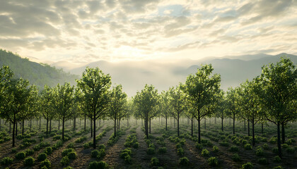 Naklejka premium Tree planting as a hopeful act of reforestation, preserving the planet for future generations AI Generated