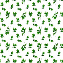 Seamless pattern with watercolor green leaves on a white background. Natural and fresh design is perfect for textiles, wallpapers, packaging and decoration.