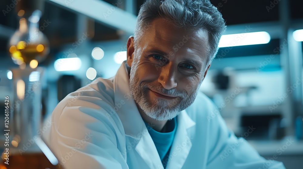 Aufkleber portrait of a smiling scientist working in a modern laboratory
