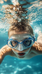 Naklejka premium Underwater View of a Professional Swimmer in Action AI Generated