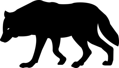 Black wolf silhouette cutout icon. Flat vector wolf animal  isolated on transparent background. Front and side view print tribal tattoo howling design Pagan familiar spirit art