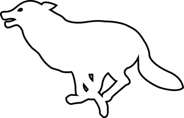 Black wolf silhouette cutout icon. line vector wolf animal  isolated on transparent background. Front and side view print tribal tattoo howling design Pagan familiar spirit art