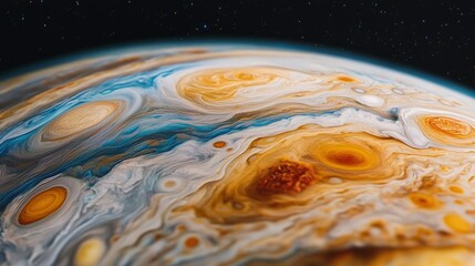 Colorful Planetary Surface with Swirling Patterns in Space