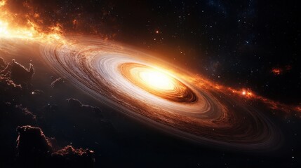 Majestic Spiral Galaxy with Bright Center and Radiant Nebula Background