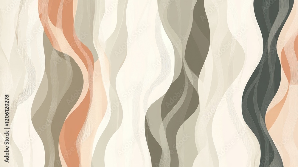 Poster seamless pattern with flowing organic shapes in beige, brown and dark grey tones creating an elegant