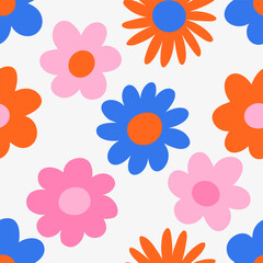 Seamless pattern with flowers. Spring mood. Cute flowers. Retro background for design and card, covers, package, wrapping paper.