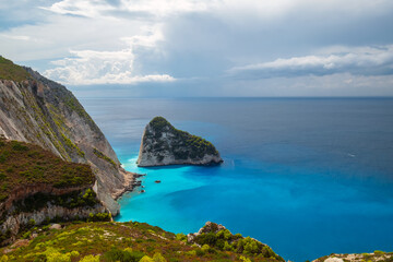 Beautiful view of the turquoise Ionian Sea on the island of Zakynthos, a popular place for tourists