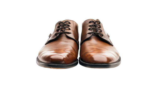 Pair of brown elegant male shoes on transparent background