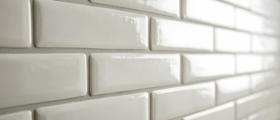 Wide white brick wall providing a clean and versatile backdrop for home or office design projects  -
