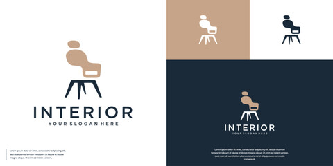furniture logo with elegant chair shape, interior, graphic design vector.