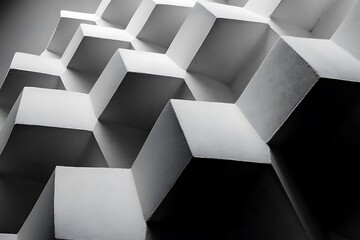 Abstract grayscale cubes composition: a modern art installation with a stark contrast of light and shadow