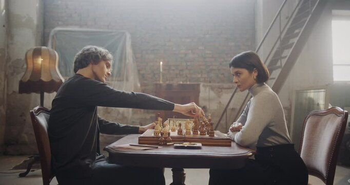 Focused Chess Duel in a Vintage Setting Between Young Players