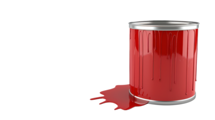 Paint tin can with dripping red paint on transparent background
