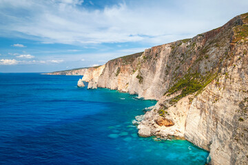 Beautiful view of the turquoise Ionian Sea on the island of Zakynthos, a popular place for tourists