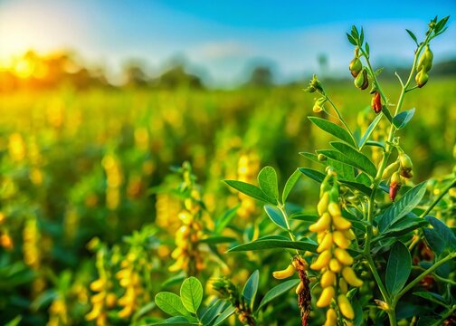 Lush Pigeon Pea Field: Abundant Tuvar Bean Harvest in Sunlight