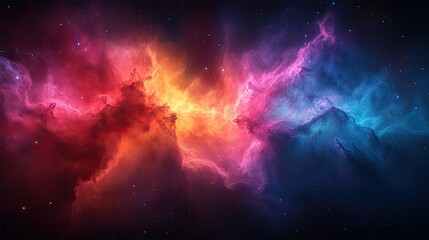 Naklejka premium A vibrant cosmic nebula filled with swirling colors and starry background, evoking a sense of wonder.