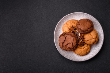 Sweet round crispy chocolate chip cookies