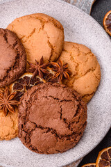 Sweet round crispy chocolate chip cookies