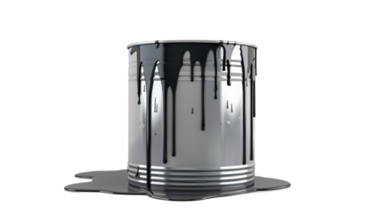 Paint tin can with dripping gray paint on transparent background
