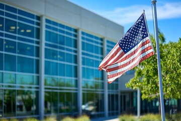 In front of a state-of-the-art medical facility, the American flag waves proudly, signifying the dedicated healthcare services offered to the valiant men and women who have served the nation