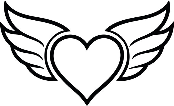 heart with wings ,heart wing shape silhouette vector design