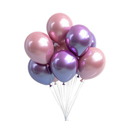 Colorful balloons in shades of pink and purple floating together for a festive celebration isolated on transparent background
