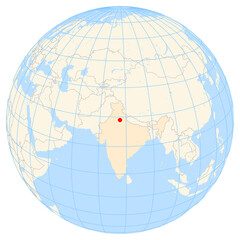 Map showing the location of the city Meerut in India (Southern Asia) on the earth globe.