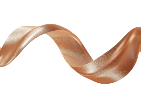 Shimmering copper wave of liquid product flowing elegantly isolated on transparent background