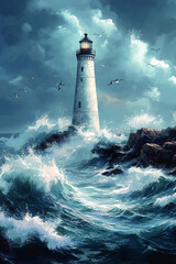 Lighthouse Stands Strong Against Powerful Ocean Waves