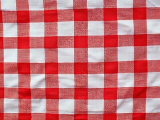 A vivid red gingham seamless pattern showcasing rhombus and square textures, suitable for plaid designs, tablecloths, clothing, bedding, blankets, and quilts, with a charming rustic country feel
