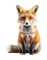 Obraz premium Curious red fox sitting upright with a composed expression isolated on transparent background