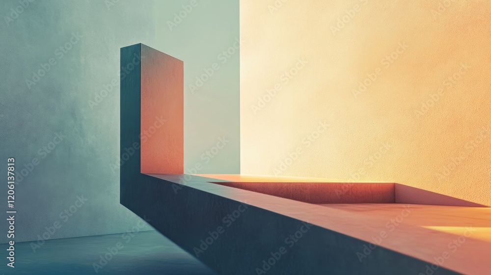 Poster soft textured backdrop with a clean, floating geometric shape, minimal detail with soft shadow play 