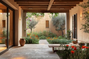 Naklejka premium Serene Tuscany Courtyard in Italian Style