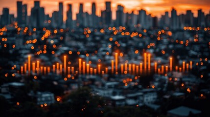 Energetic Cityscape at Sunset with Dynamic Light Streaks
