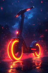 Futuristic Electric Scooter Glowing Wheels Night Ride