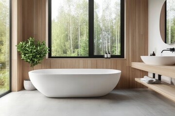 A tranquil bathtub setting for a relaxing ambiance.