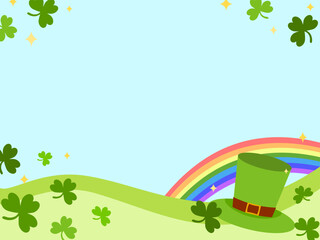 Saint Patrick day background illustration decorated with shamrock cover leaves, leprechaun hat and Saint Patrick symbols