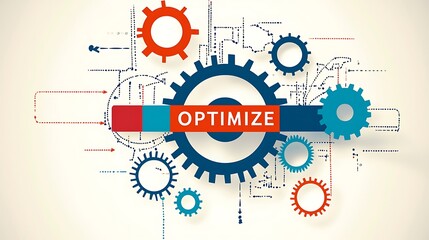 A colorful image of gears with the word Optimize written in red