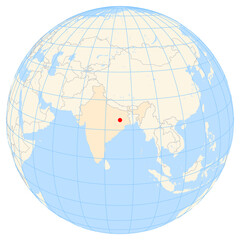 Map showing the location of the city Ranchi in India (Southern Asia) on the earth globe.