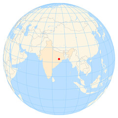 Map showing the location of the city Raurkela in India (Southern Asia) on the earth globe.