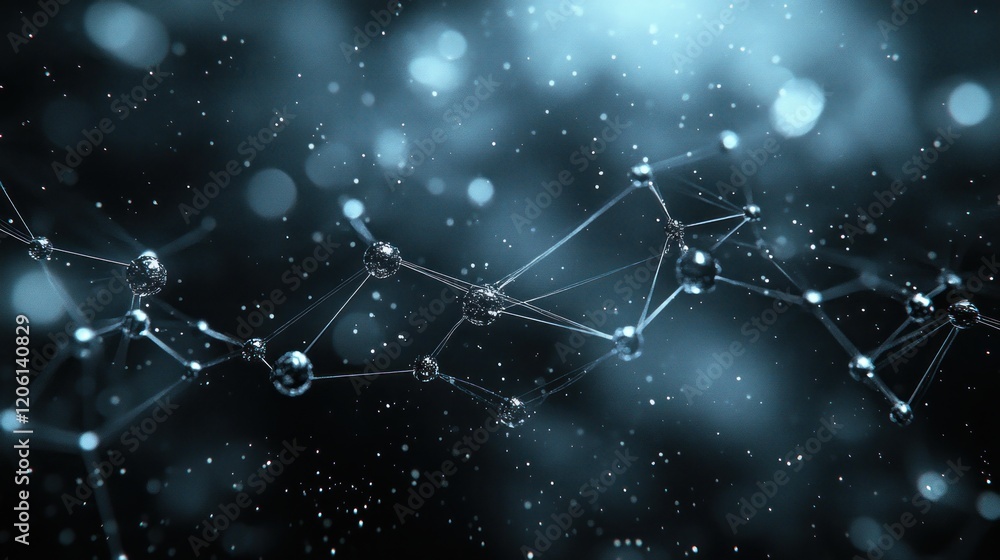 Aufkleber ethereal network: abstract interconnected nodes and lines with glowing bokeh effect